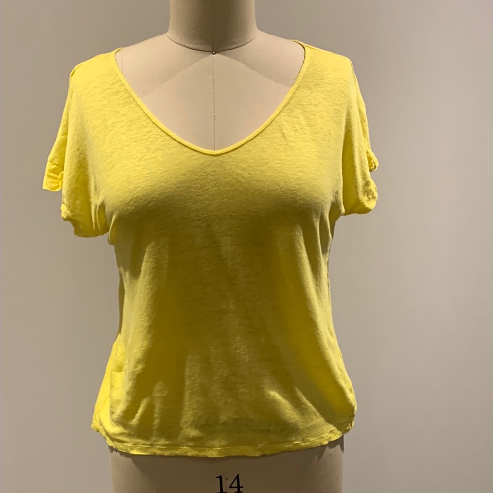 Massimo Dutti 100% Linen Yellow Short Sleeve T-Shirt